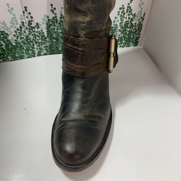 Spirit By Lucchese Leather Distress Brown Riding Boots Tall Calf Buckle Size 6.5 - Picture 10 of 16